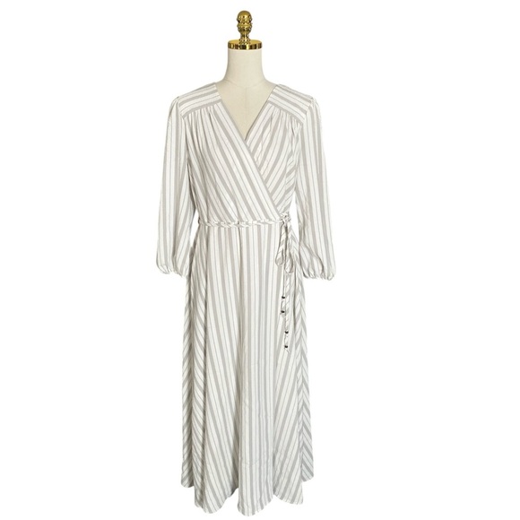 CALVIN KLEIN Women’s Striped Flowy Elbow Puff Sleeve Maxi Wrap Dress Plus Sz 16 - Picture 3 of 10